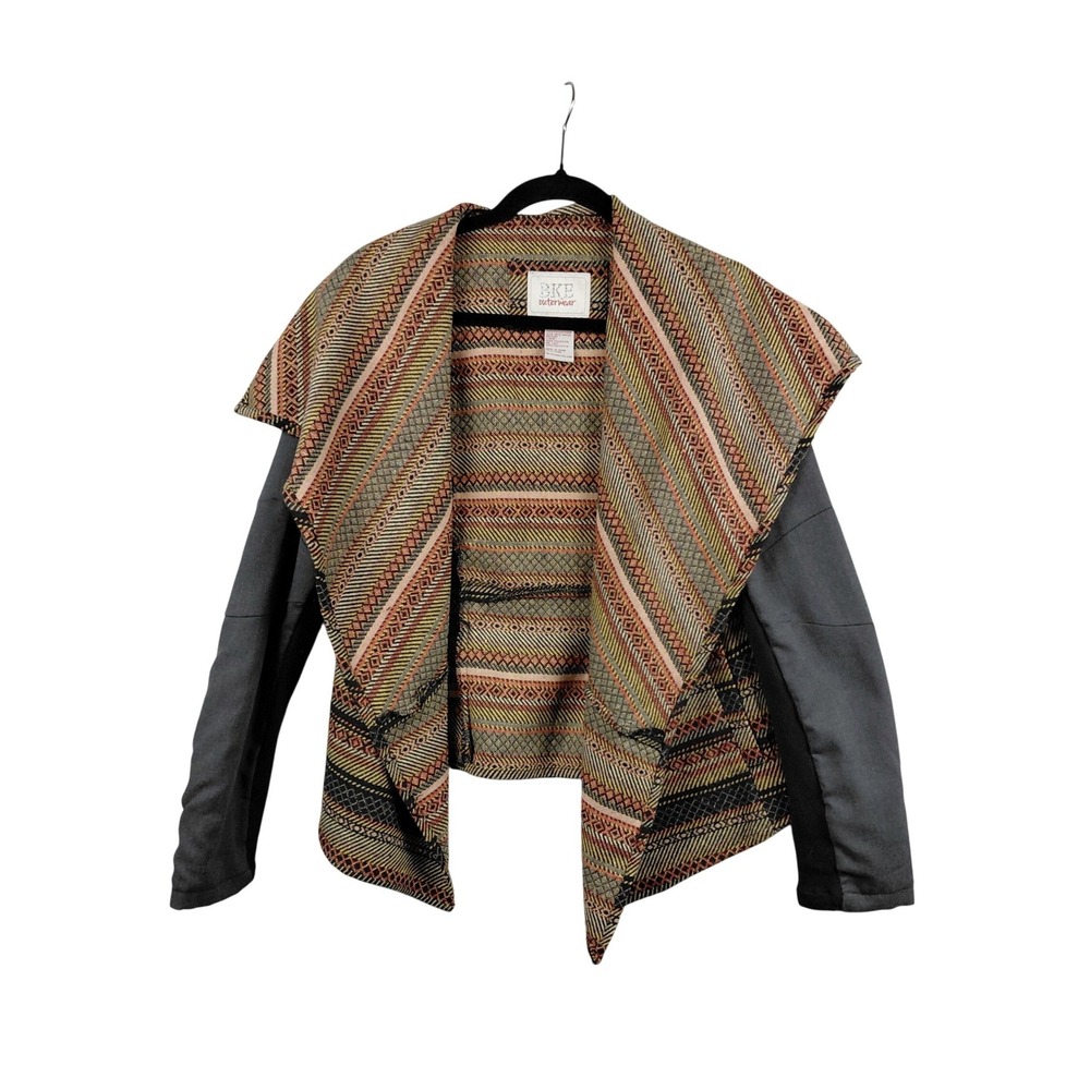 BKE‎ Outerwear Women's Geometric Print Waterfall Drape Jacket Gray Sleeve M